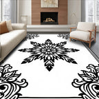 Black White Floral Medallion Border Rug