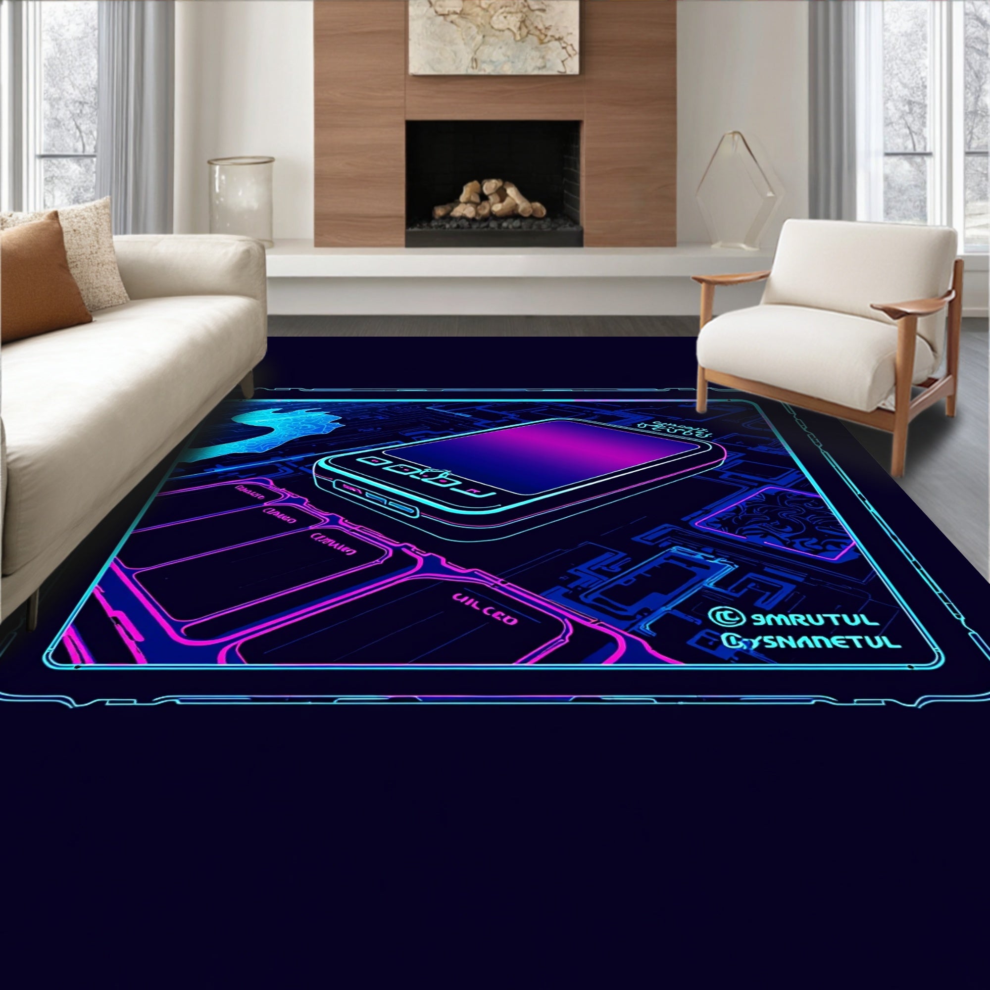 Retro Cyber Circuits Futuristic Tech Display Rug