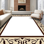 Beige Brown Floral Scroll Frame Rug
