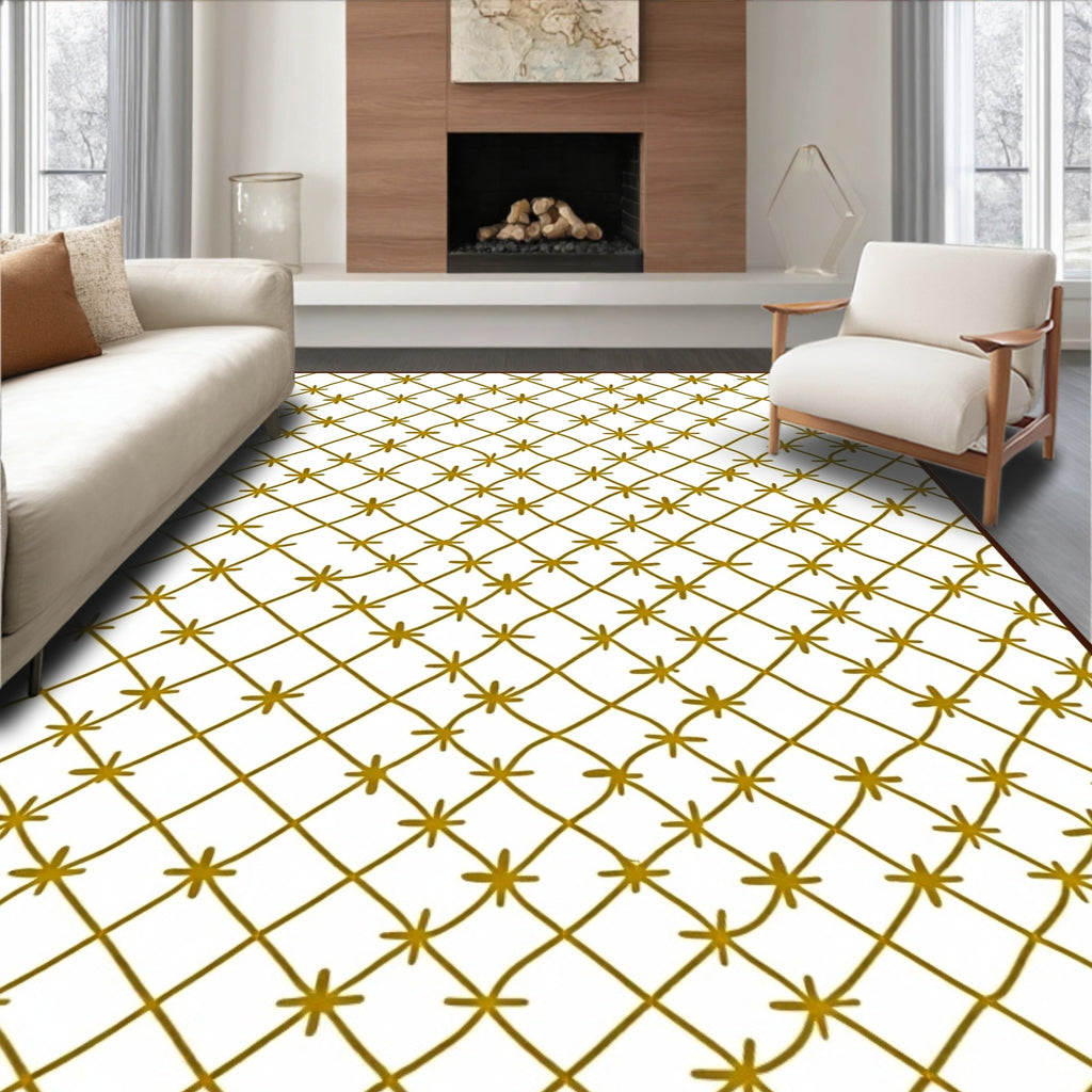 Golden Starburst Lattice Grid Rug