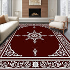 Deep Red White Floral Medallion Border Rug