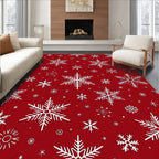 White Snowflakes on Red Background Rug