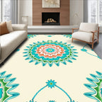 Coral Teal Sunburst Mandala Rug