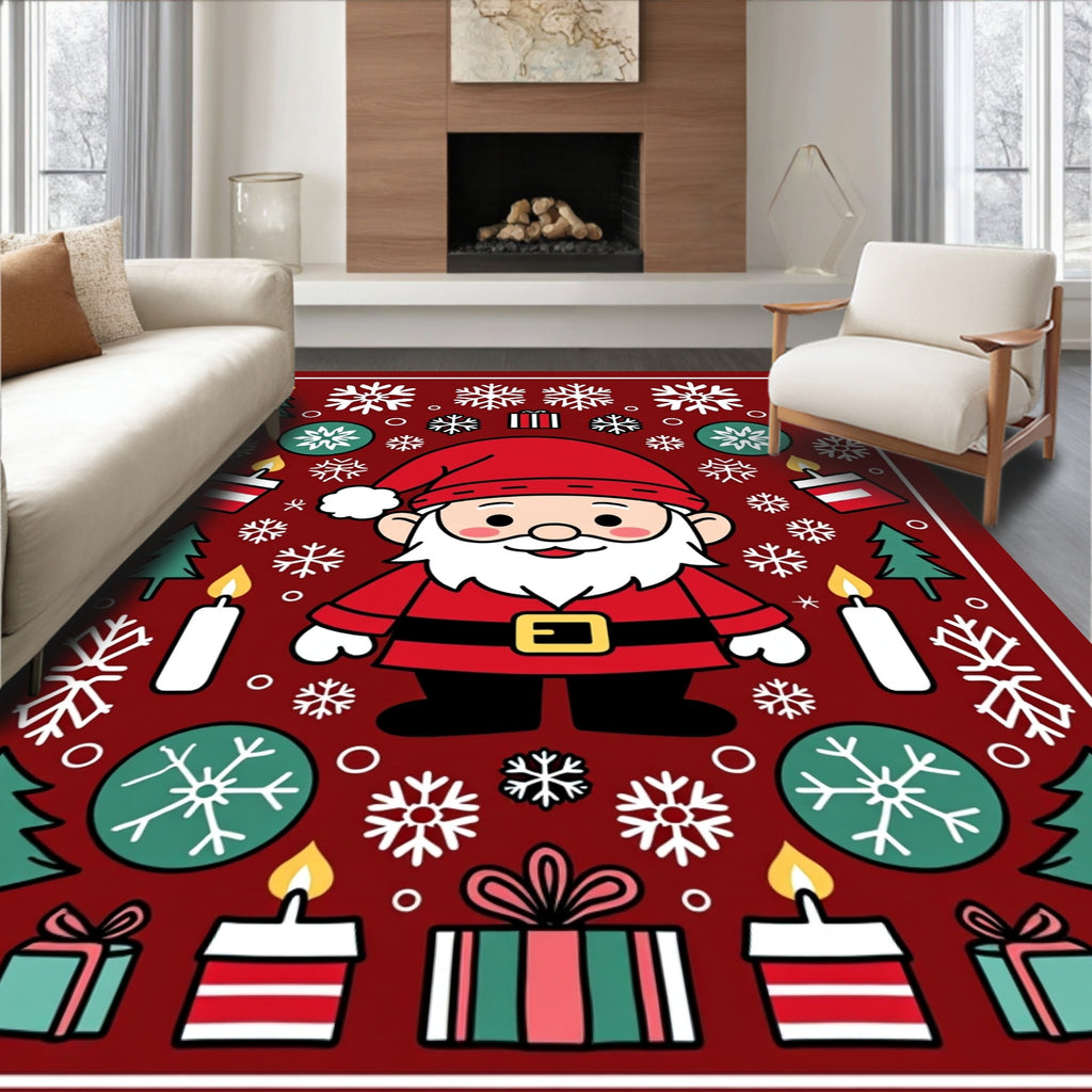 Jolly Santa with Snowflakes Garland Rug