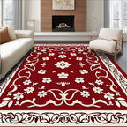 Crimson Ivory Floral Vine Medallion Rug
