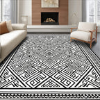 Black White Geometric Maze Rug
