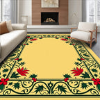 Ornate Red Floral Green Vine Border Rug