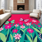 Bright Pink Butterfly Garden Meadow Rug