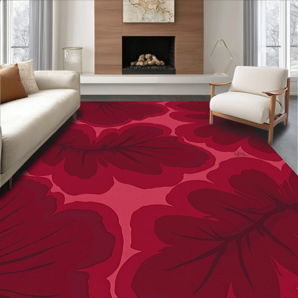 Deep Red Floral Bloom Collage Rug