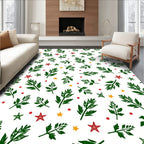 Green Leafy Branches Red Stars Rug