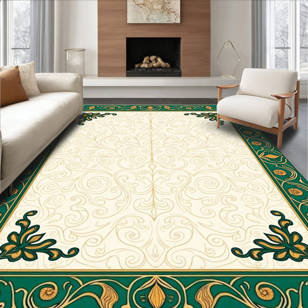 Emerald Gold Vintage Floral Scroll Rug