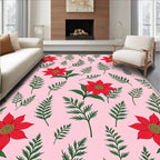 Red Floral Fern Background Rug