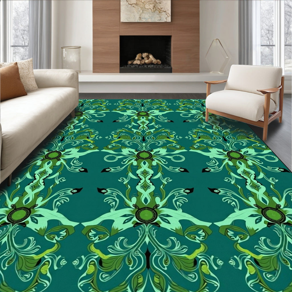 Teal Oceanic Turtle Floral Medallion Rug