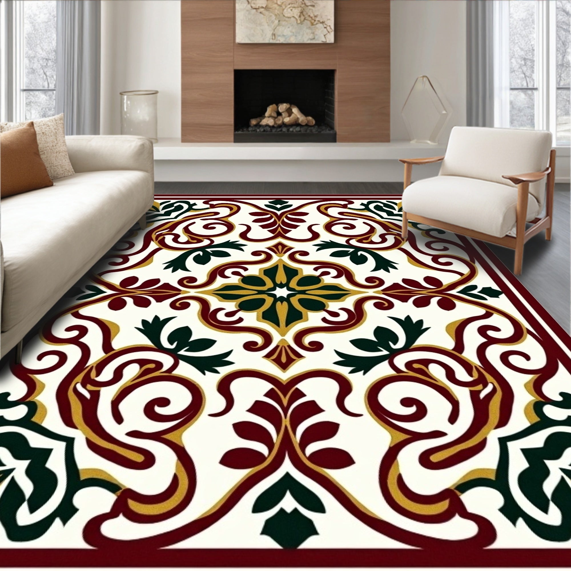Crimson Gold Scrollwork Floral Accent Rug