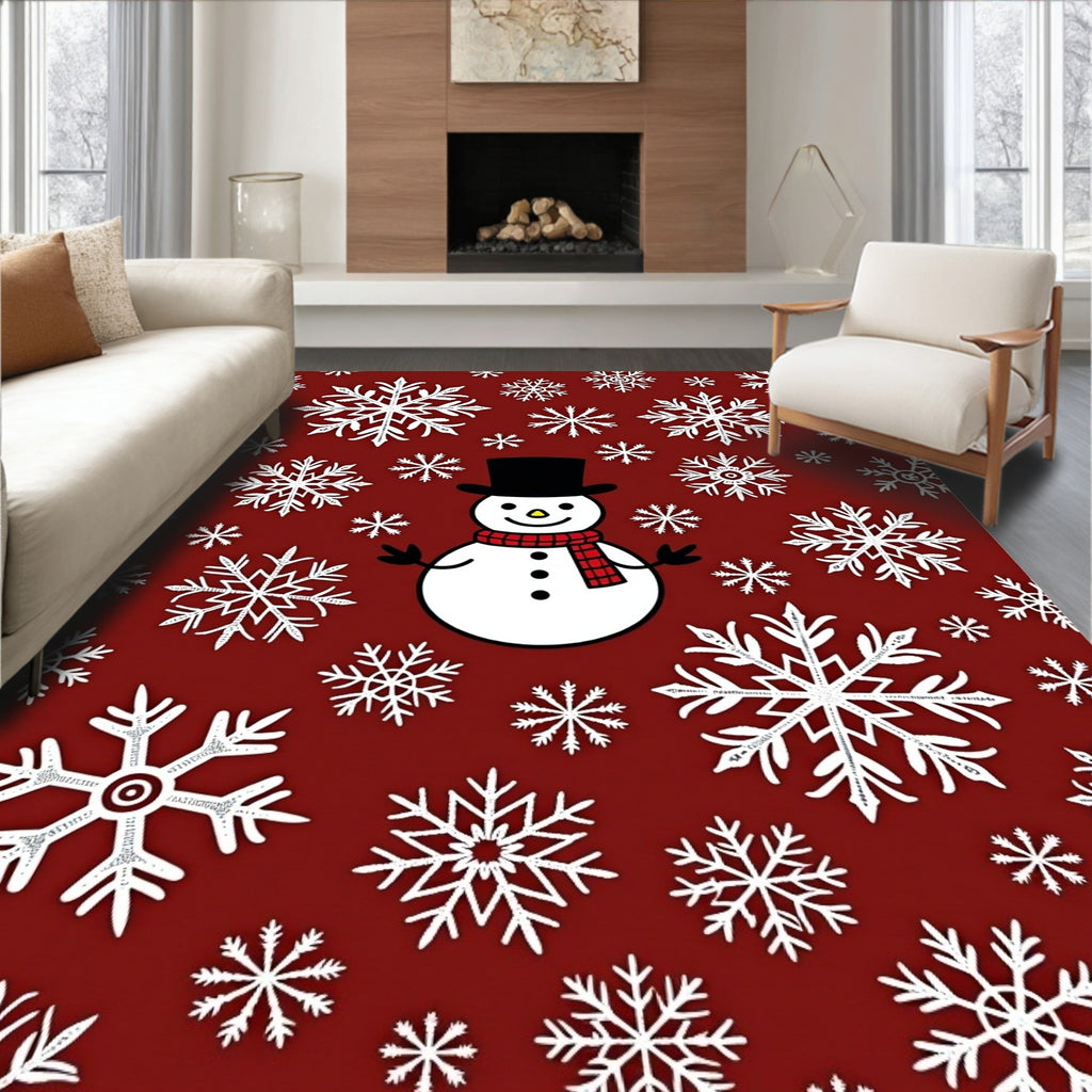 Charming Red Snowman Snowflake Collage Rug