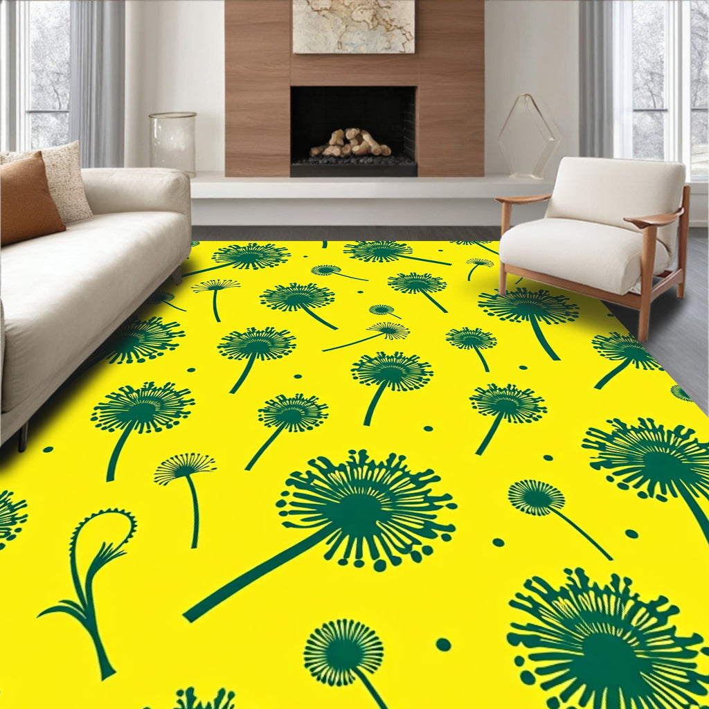 Whimsical Green Dandelion Bloom Print Rug