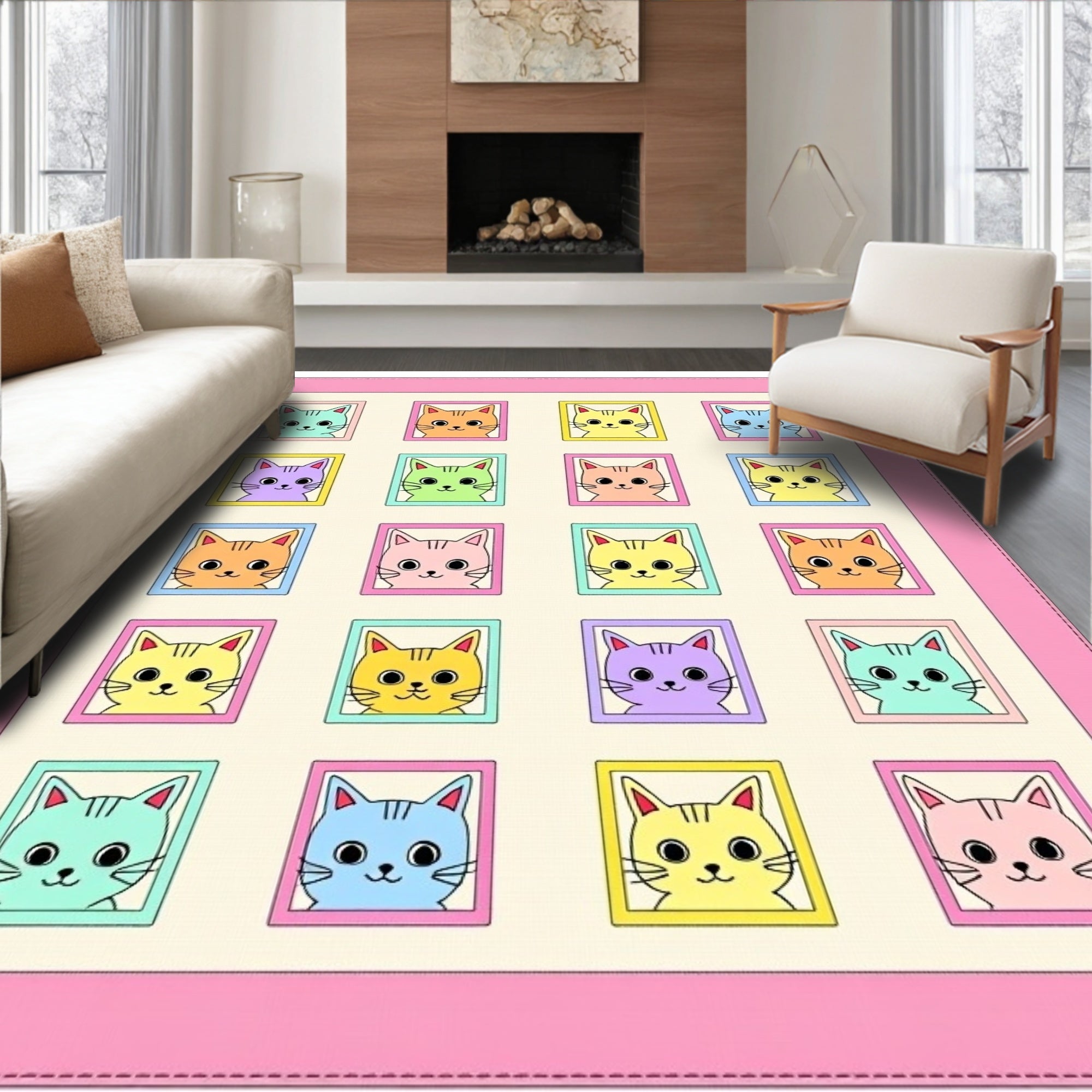 Pastel Kitty Collage Framed Illustrations Rug
