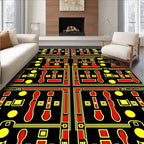 Retro Red Yellow Geometric Circuit Rug