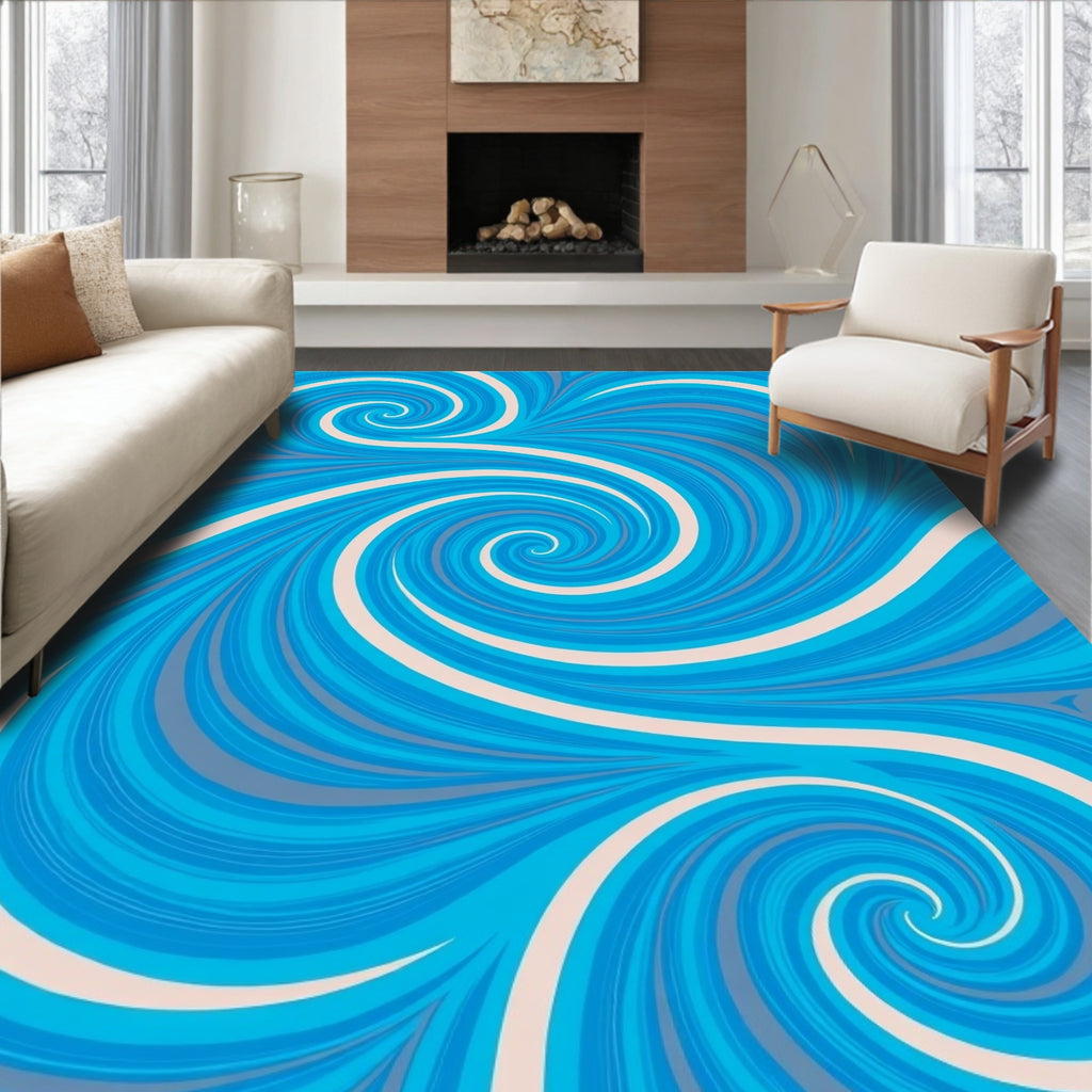 Cool Blue Swirl Abstract Ocean Rug