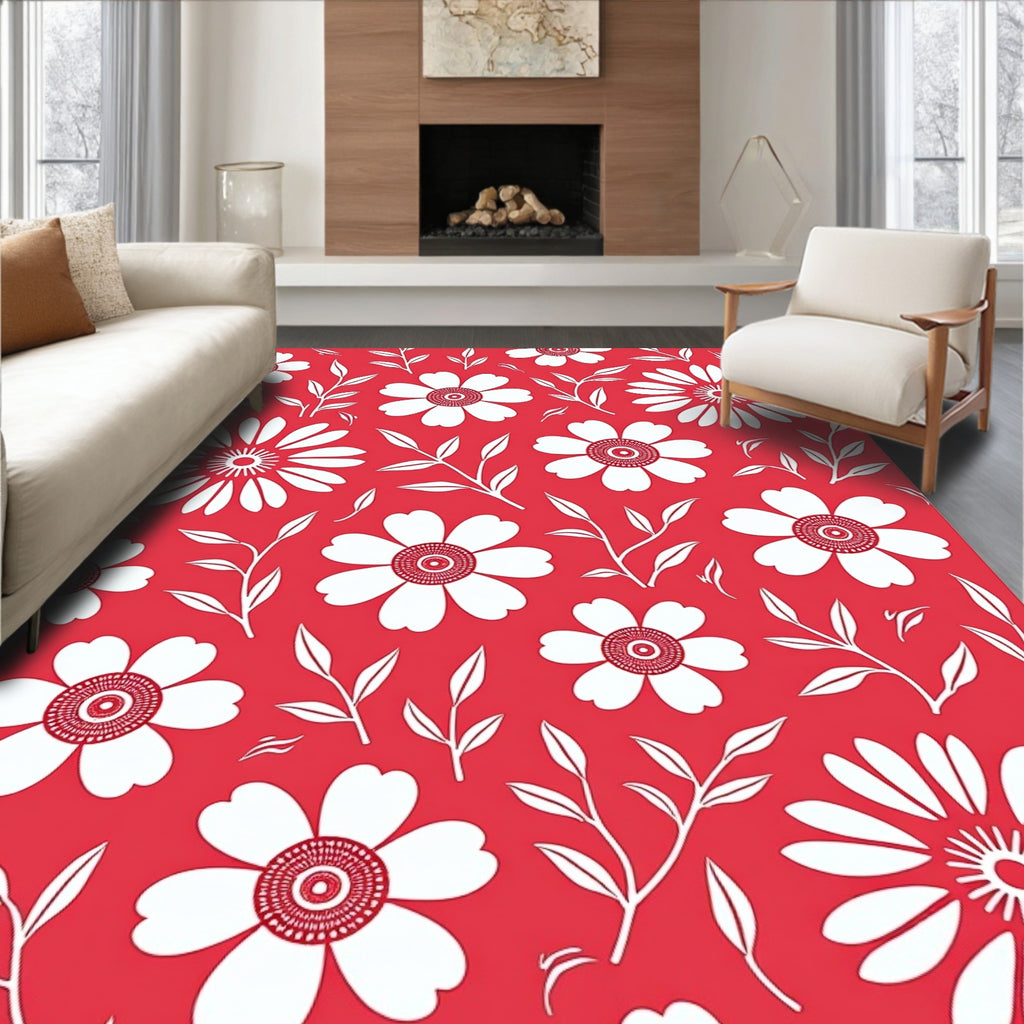 Whimsical White Daisy Garden Rug