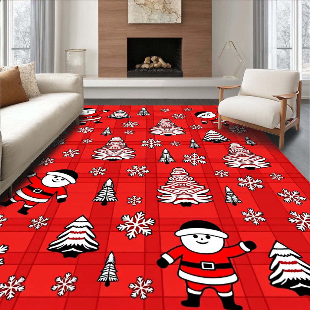 Festive Red Santa Trees Snowflakes Collage Rug