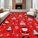 Festive Red Santa Trees Snowflakes Collage Rug