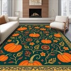 Autumn Harvest Pumpkin Floral Border Rug