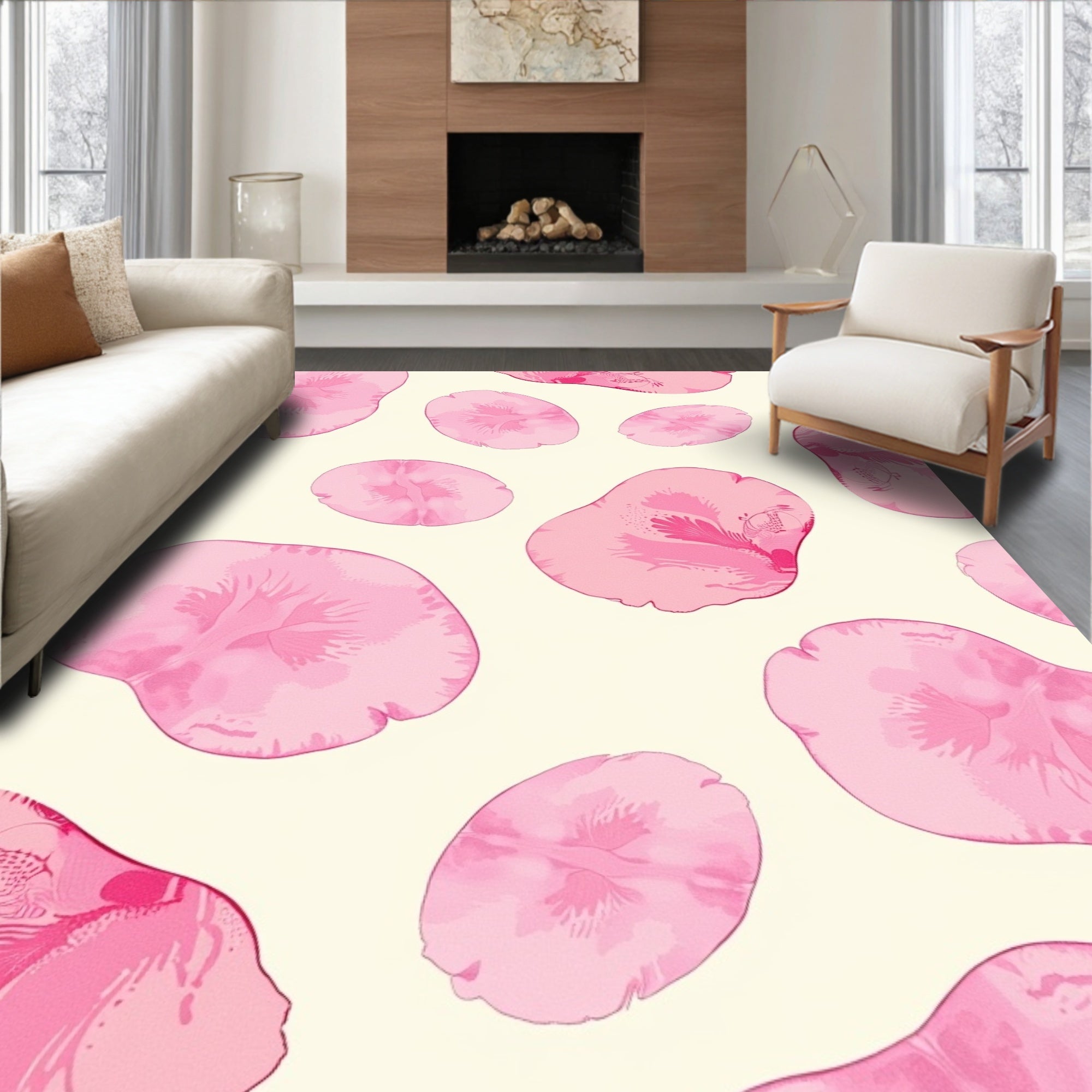 Pink Cherry Blossom Petal Garden Rug