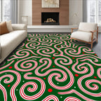 Emerald Green Swirling Candy Cane Shapes Rug