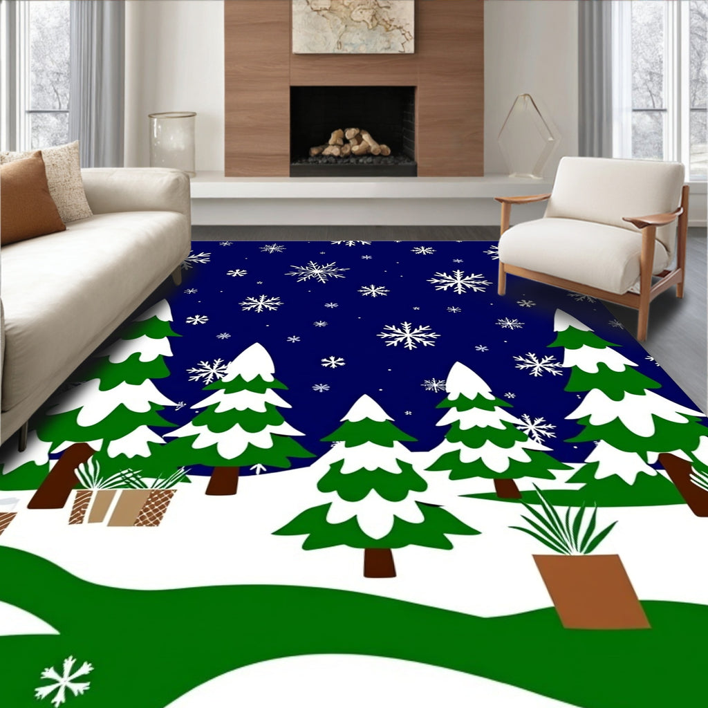 Winter Snow Forest Evergreen Gifts Rug