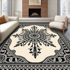 Ornate Black Cream Mandala Medallion Rug