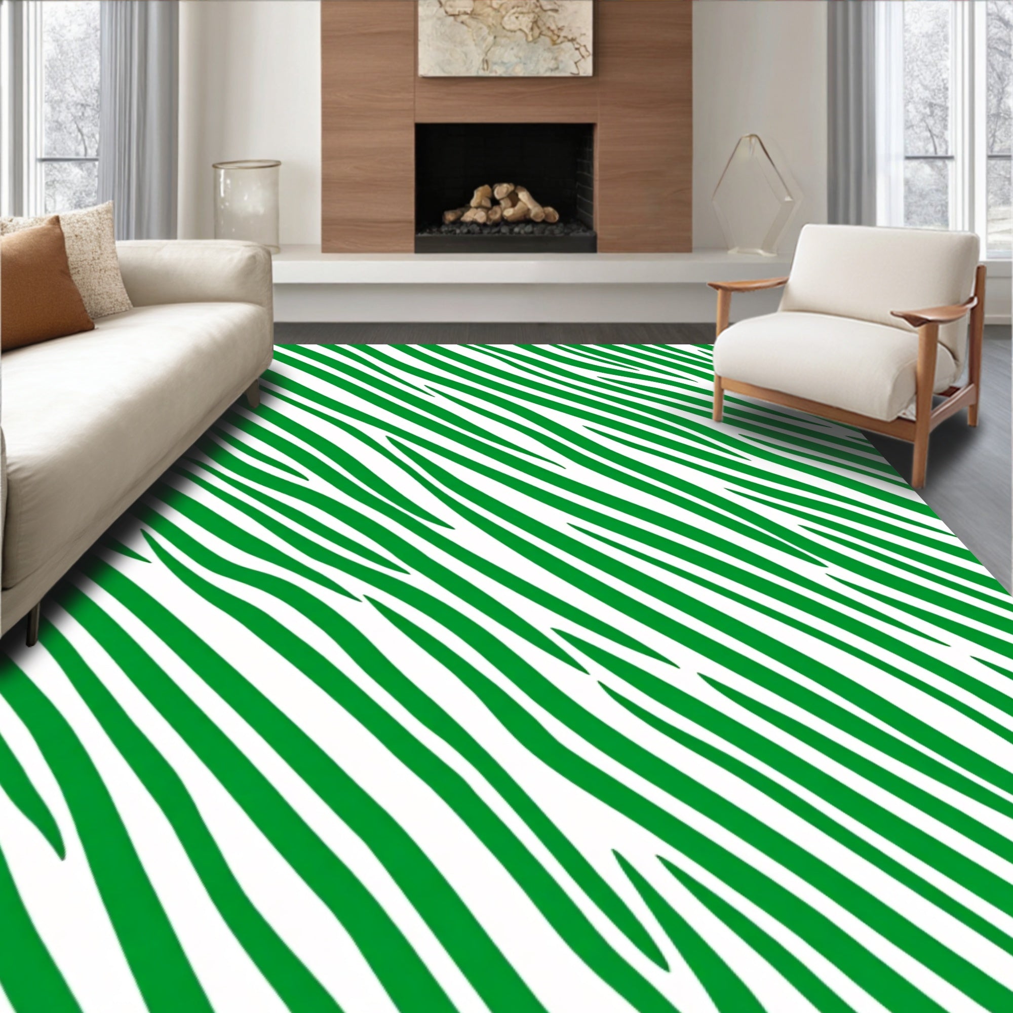 Vibrant Green Zebra Stripe Rug