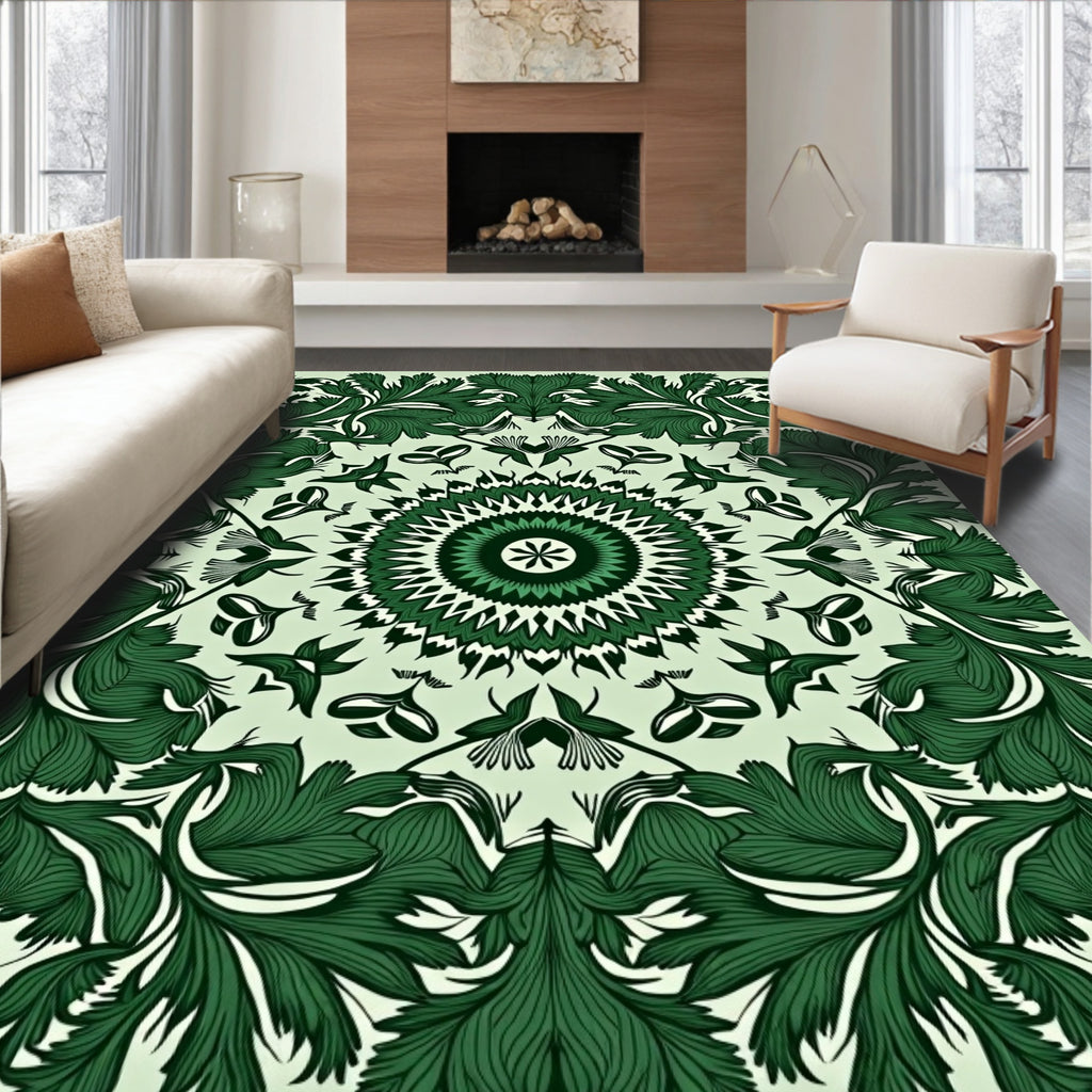 Emerald Green Floral Medallion Symmetry Rug