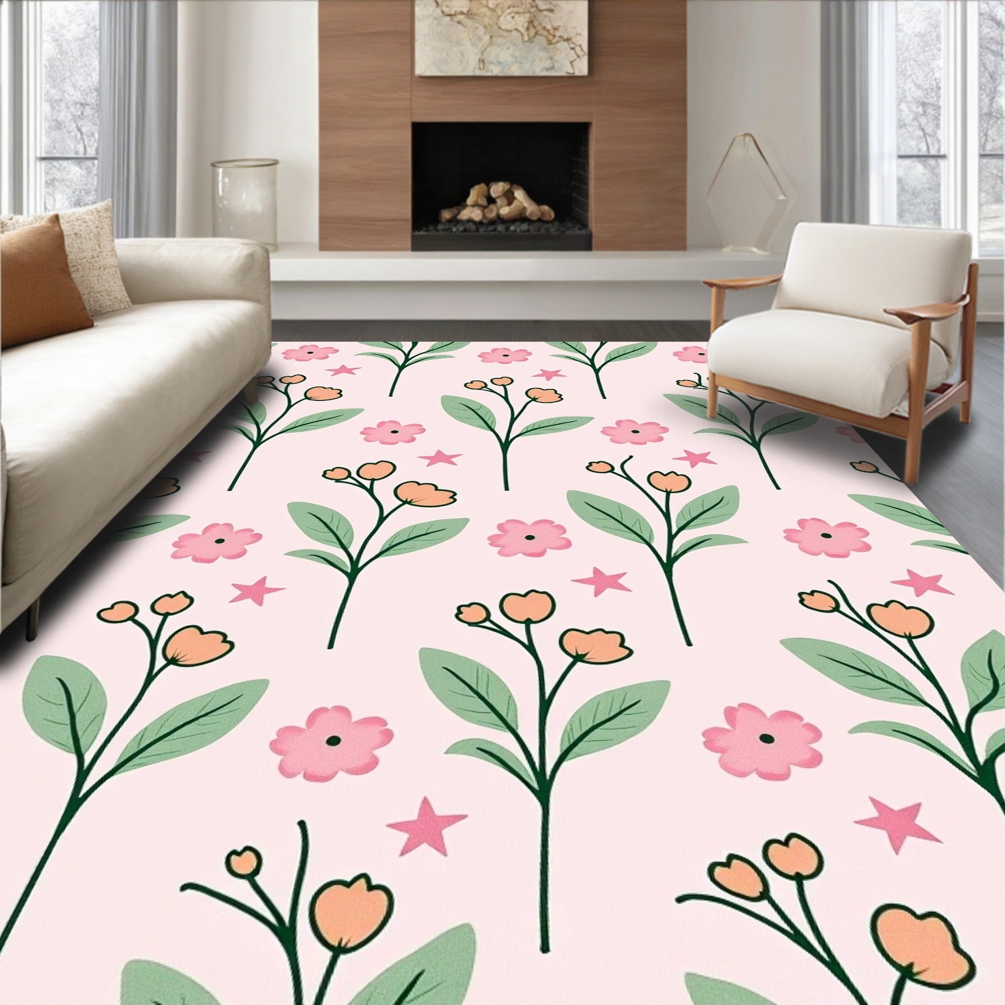 Pink Floral Vine Scatter Rug