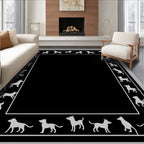 White Dog Silhouette Border on Black Rug