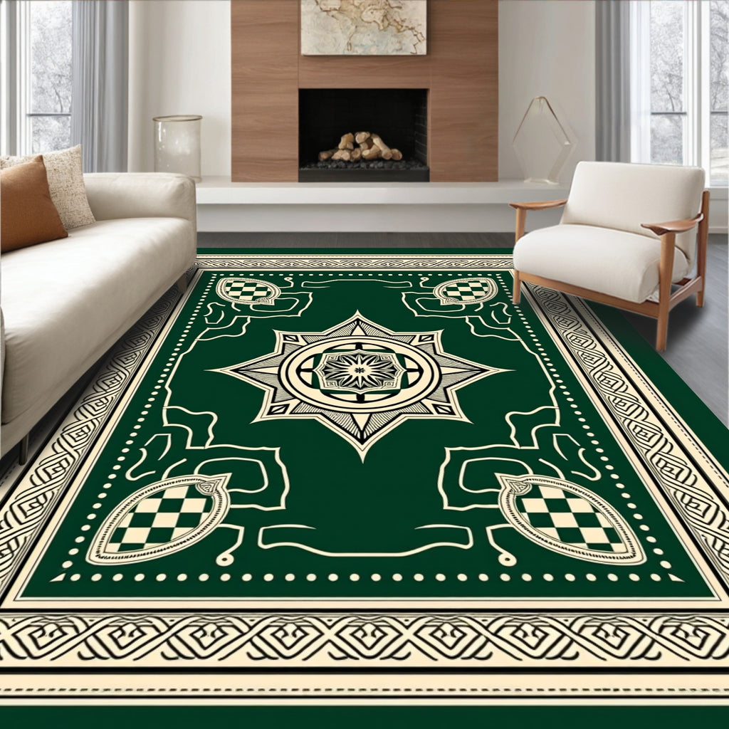 Emerald Green Cream Filigree Medallion Rug