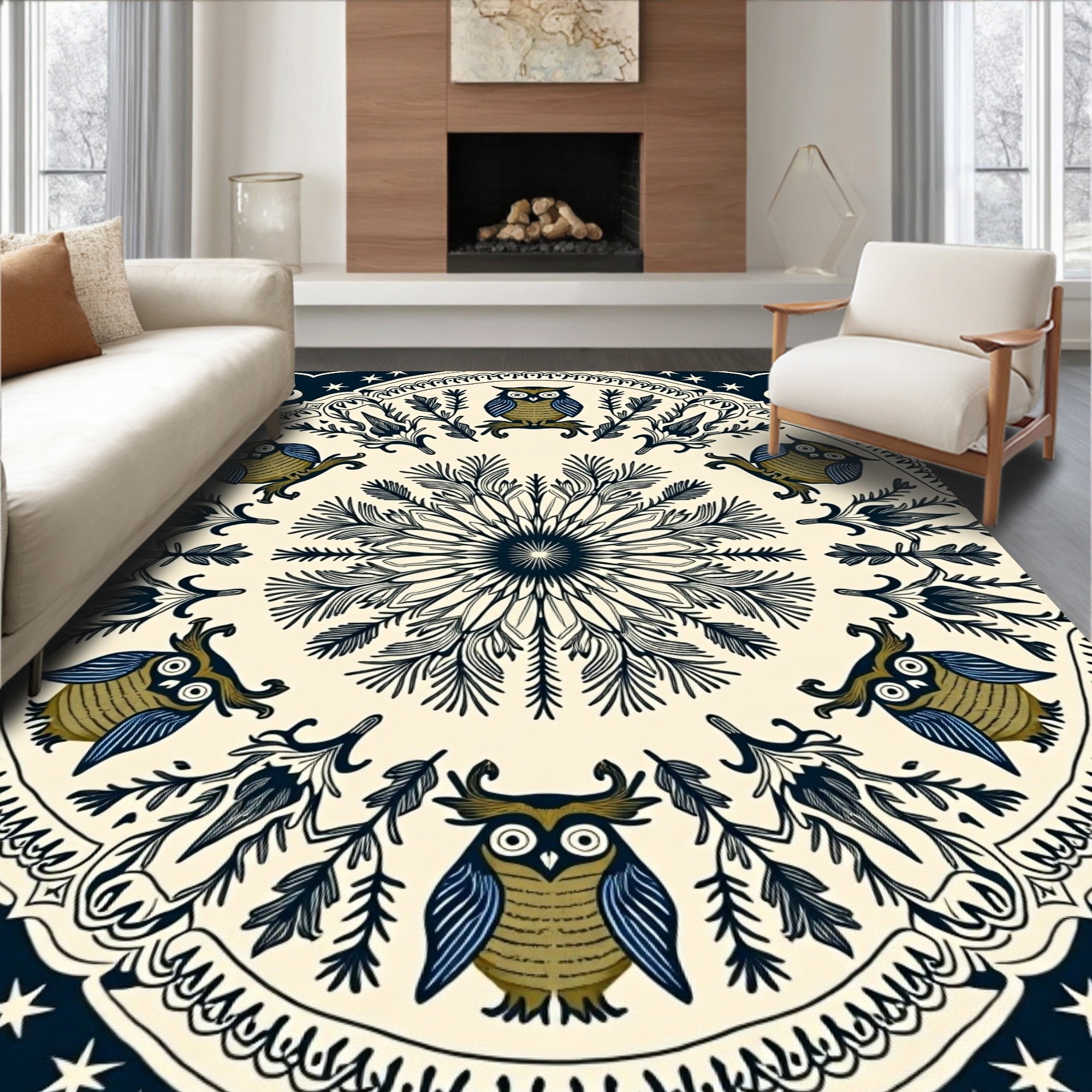 Whimsical Owl Garden Night Stars Rug