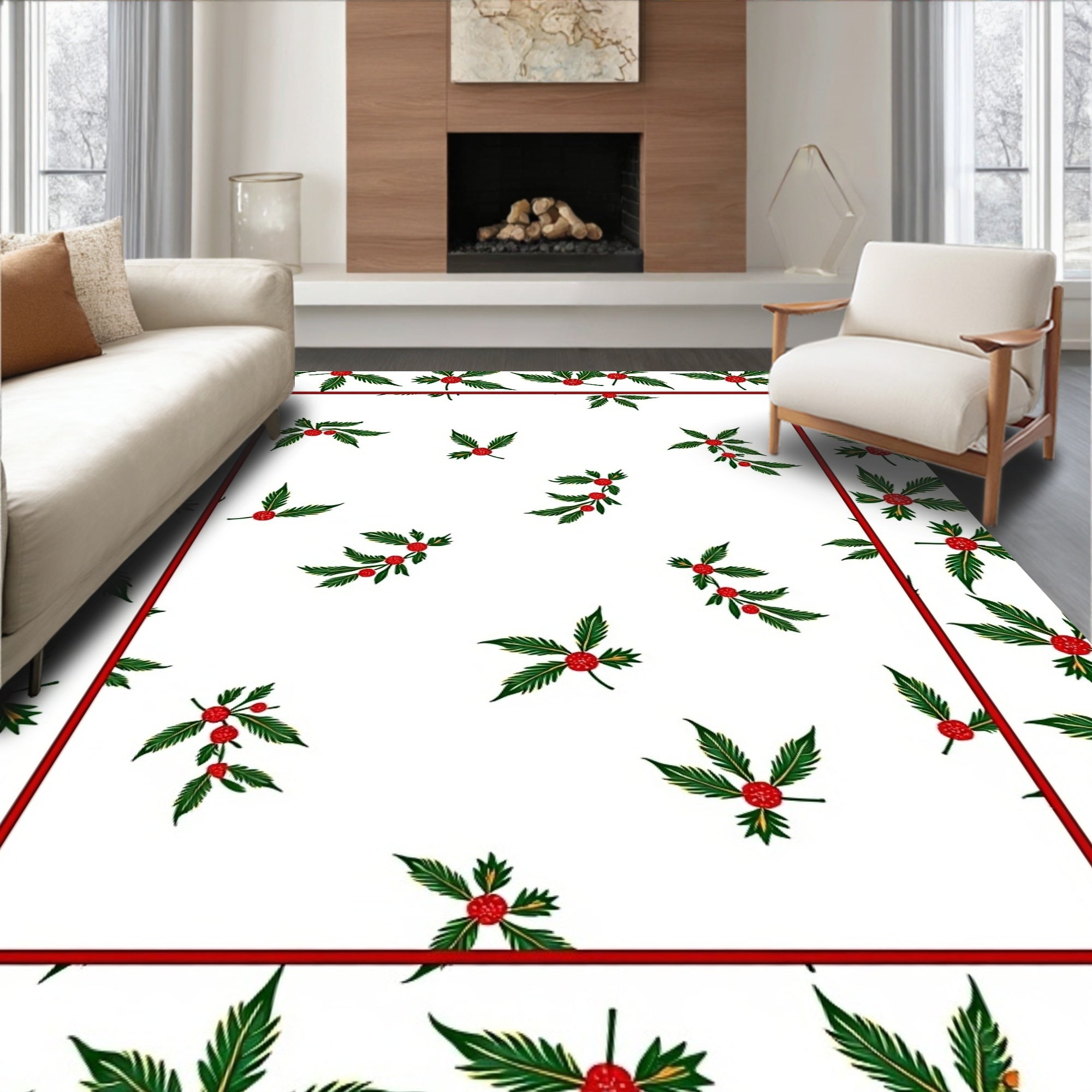 Red Green Holly Berry Scatter Rug