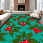Red Berry Branches Teal Background Rug