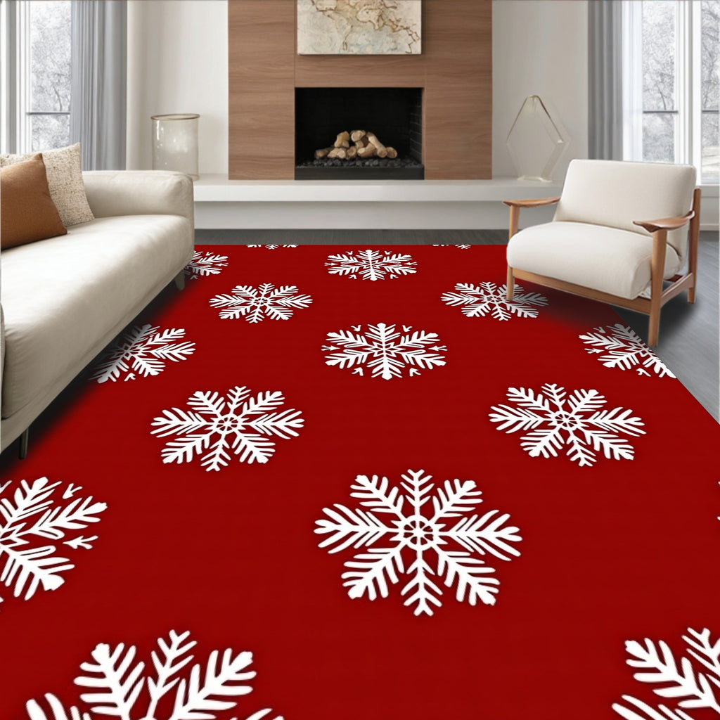 Crimson White Snowflake Medallion Rug