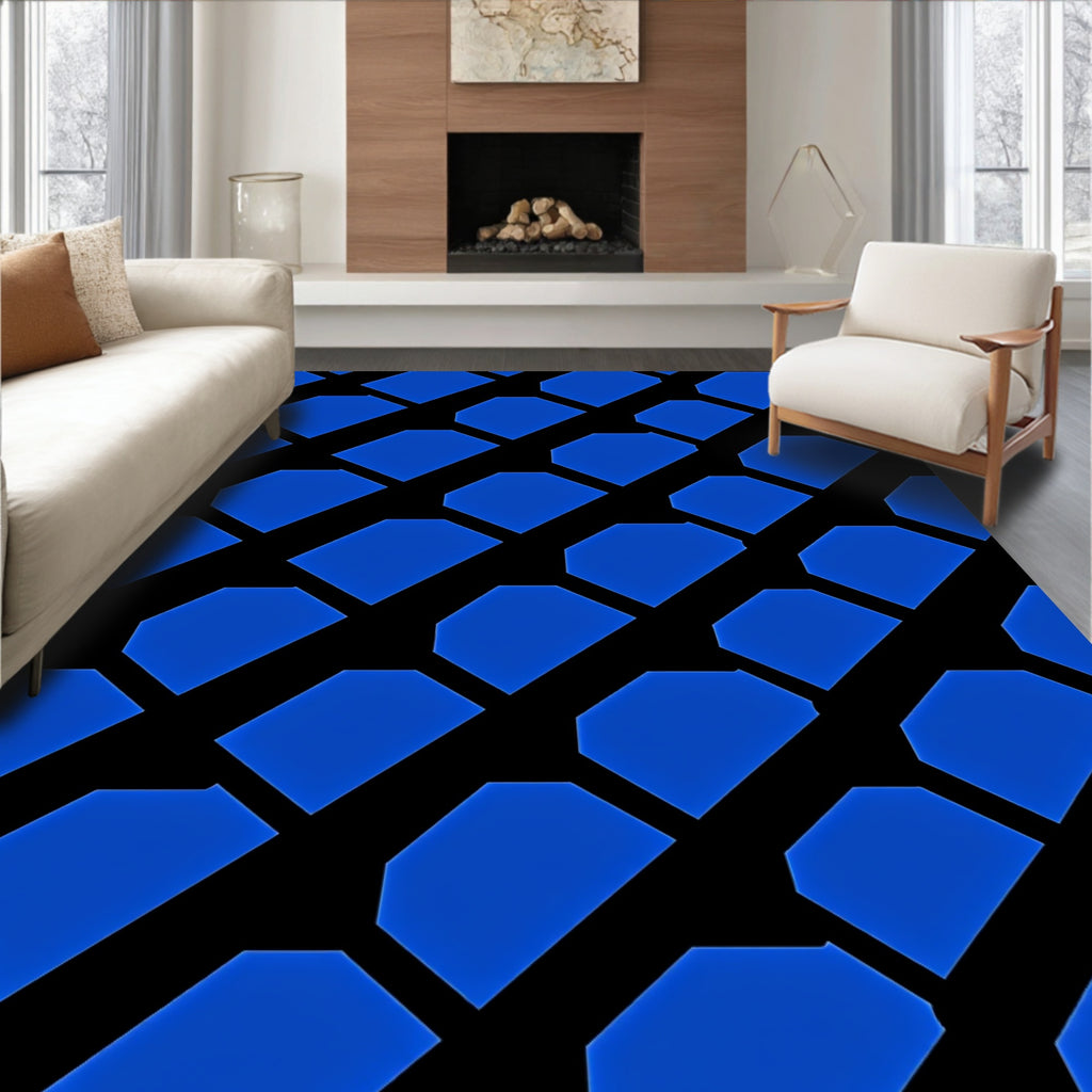 Bold Cobalt Octagon Grid Rug
