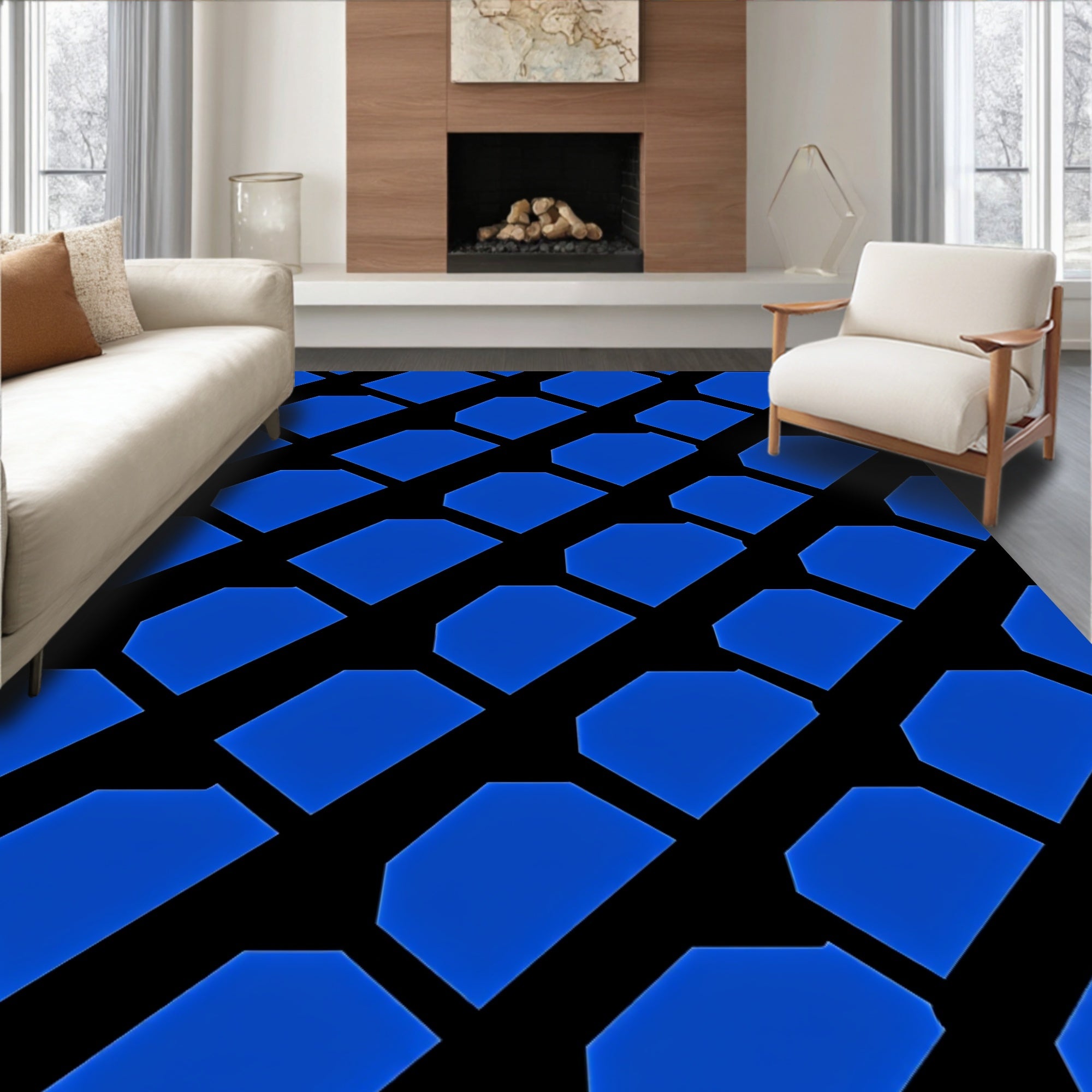 Bold Cobalt Octagon Grid Rug