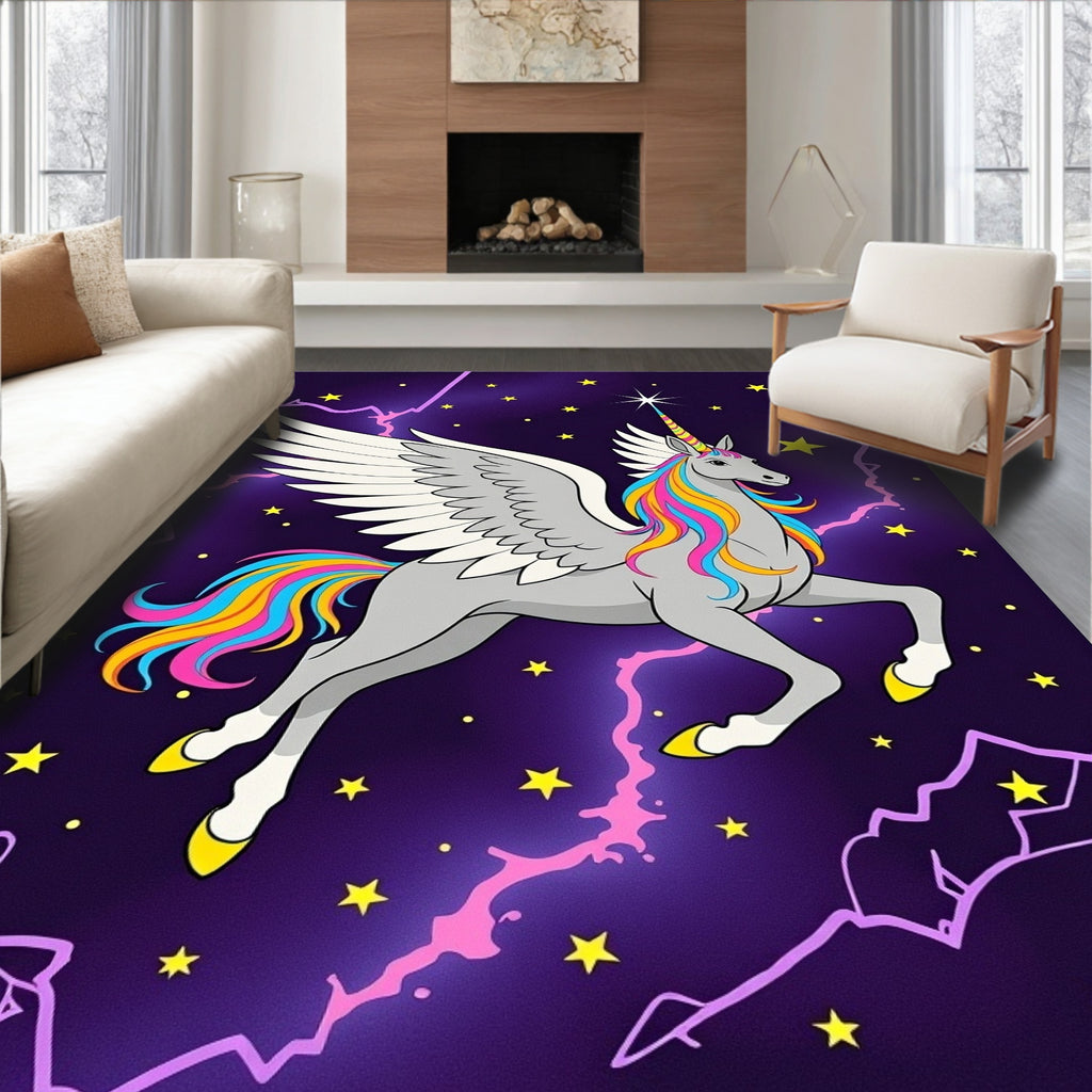 Mystical Rainbow Unicorn Galaxy Lightning Rug