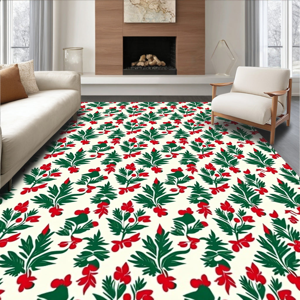 Green Red Berry Holly Sprigs Rug