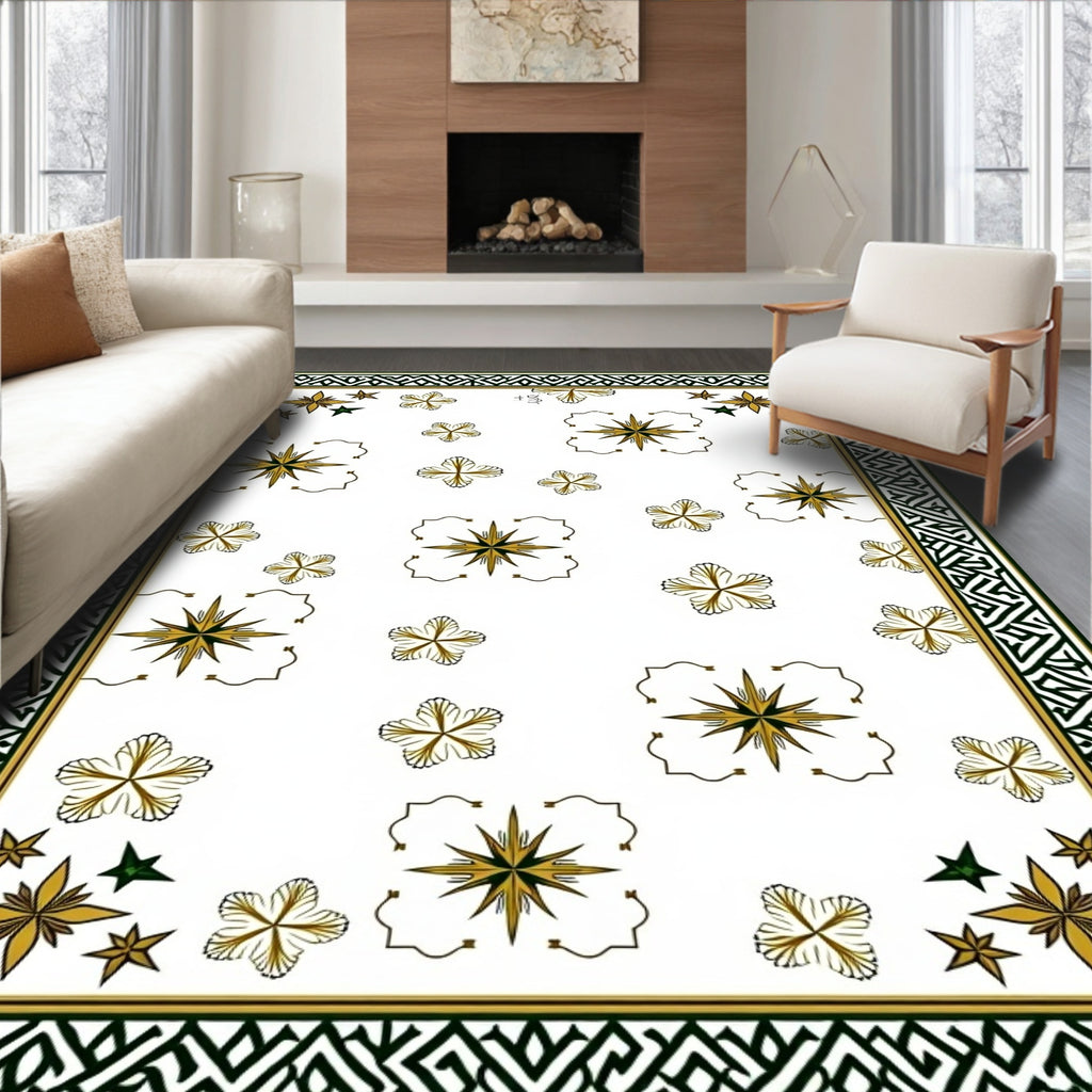 Grand Golden Starburst Floral Border Rug