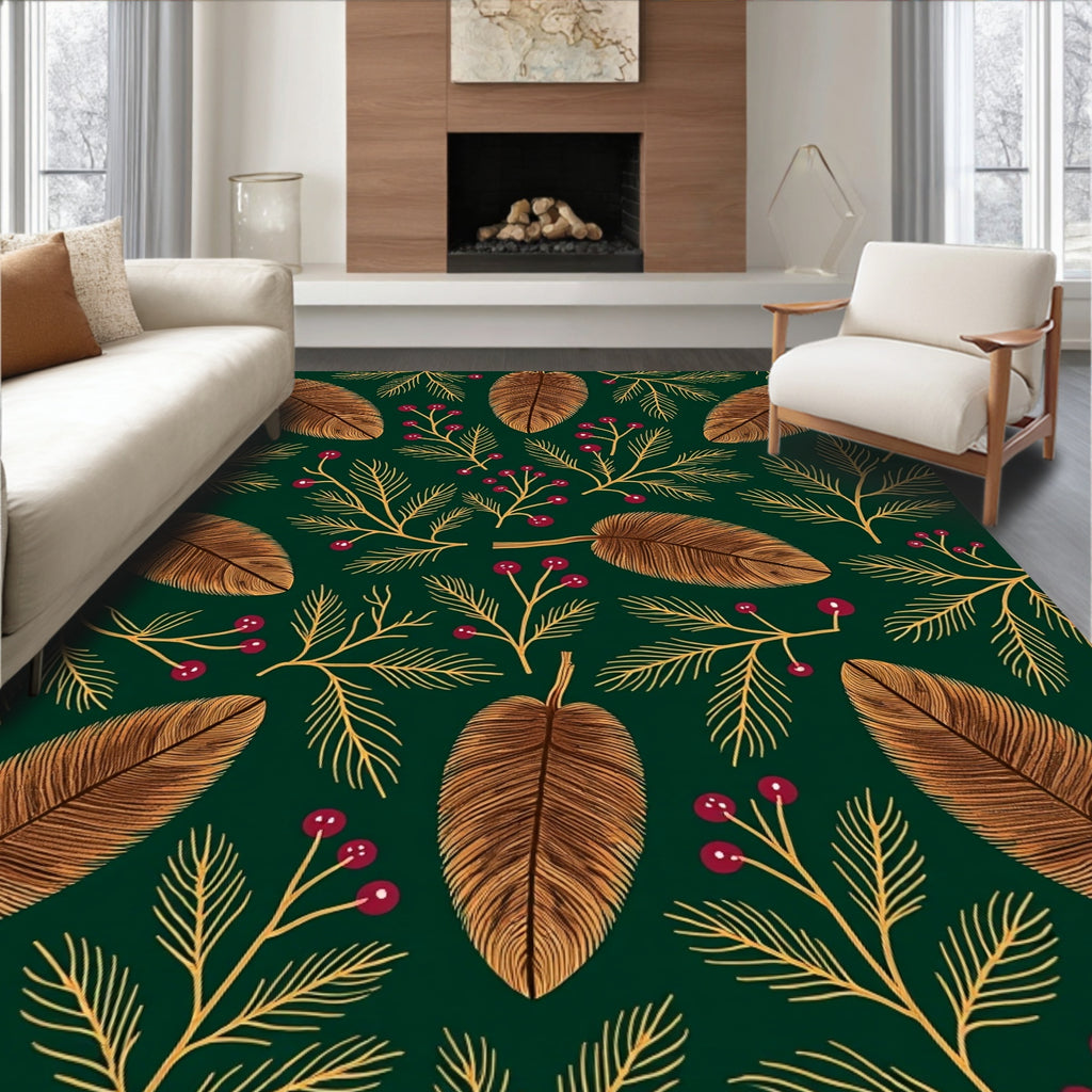 Vintage Brown Leaf Berry Twig Rug
