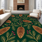 Vintage Brown Leaf Berry Twig Rug
