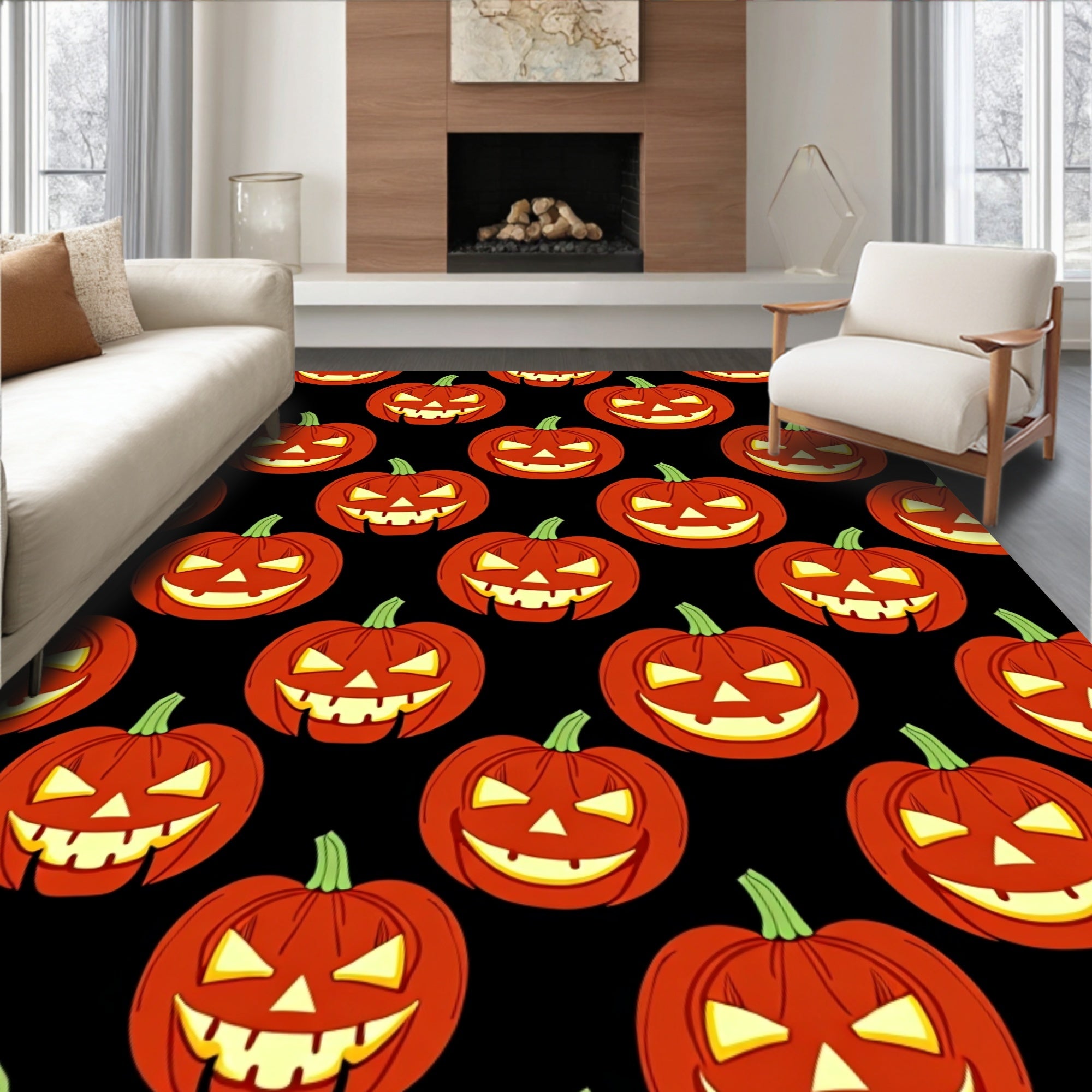 Spooky Orange Jack O Lantern Repeat Rug