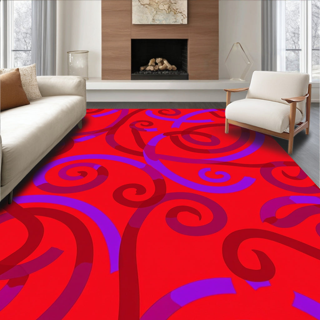 Crimson Swirls Abstract Ribbon Rug
