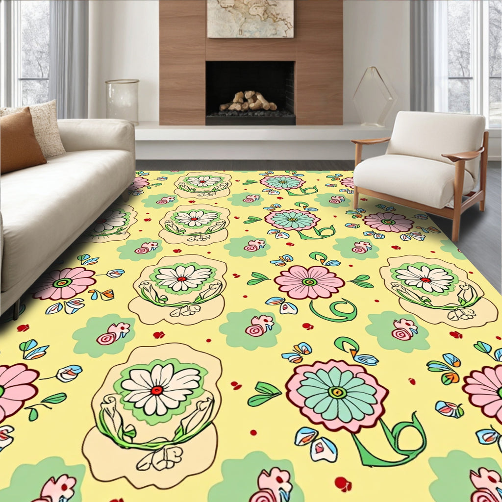 Pastel Floral Medallion Garden Rug